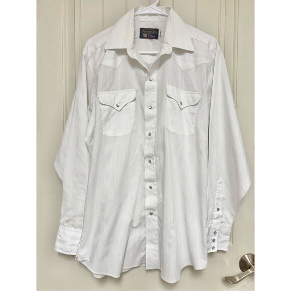 Vintage Panhandle Off White Slim Snap Western Shirt Made in USA Men's 16x34 - Picture 1 of 9